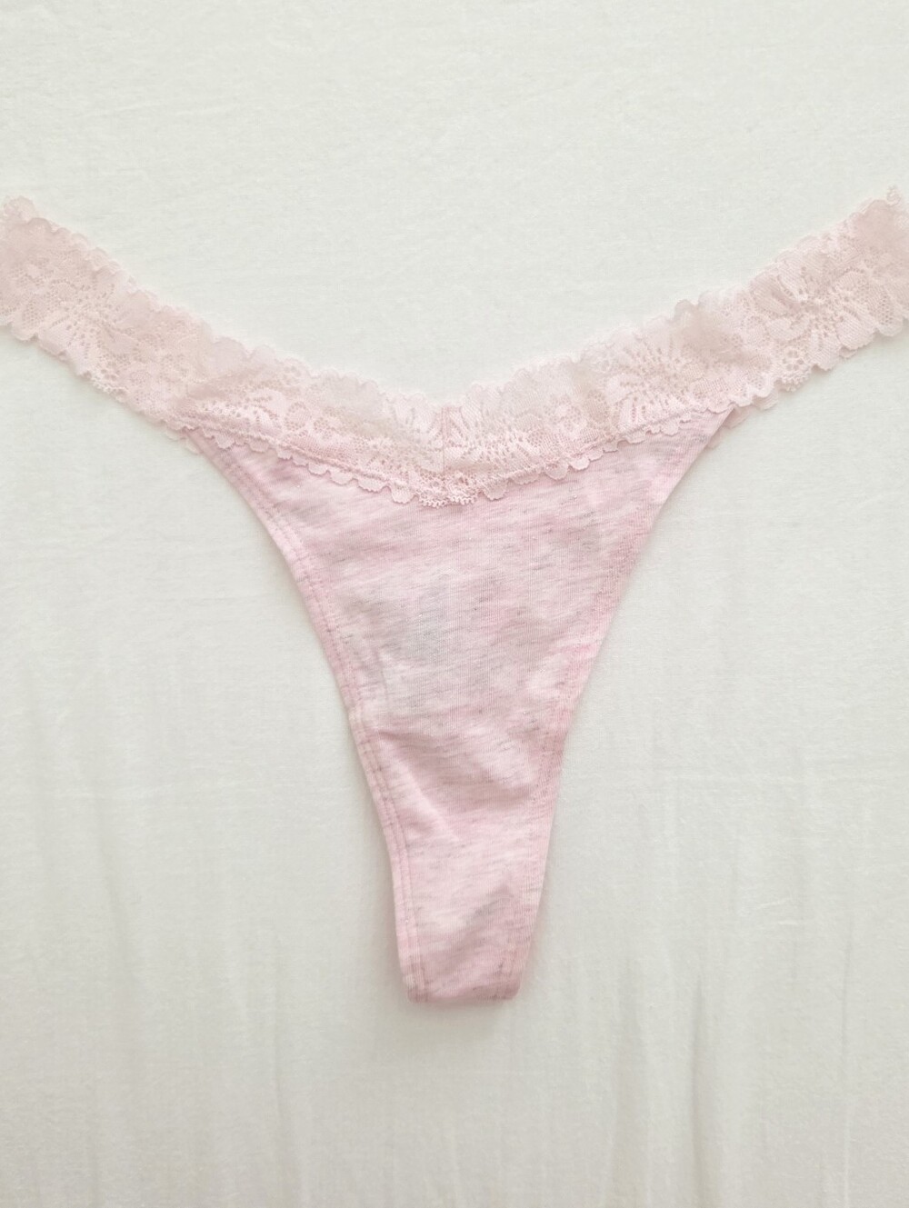 NWT Victoria's Secret PINK Cotton Lace Trim Thong Panty Heather Petal Pink Small